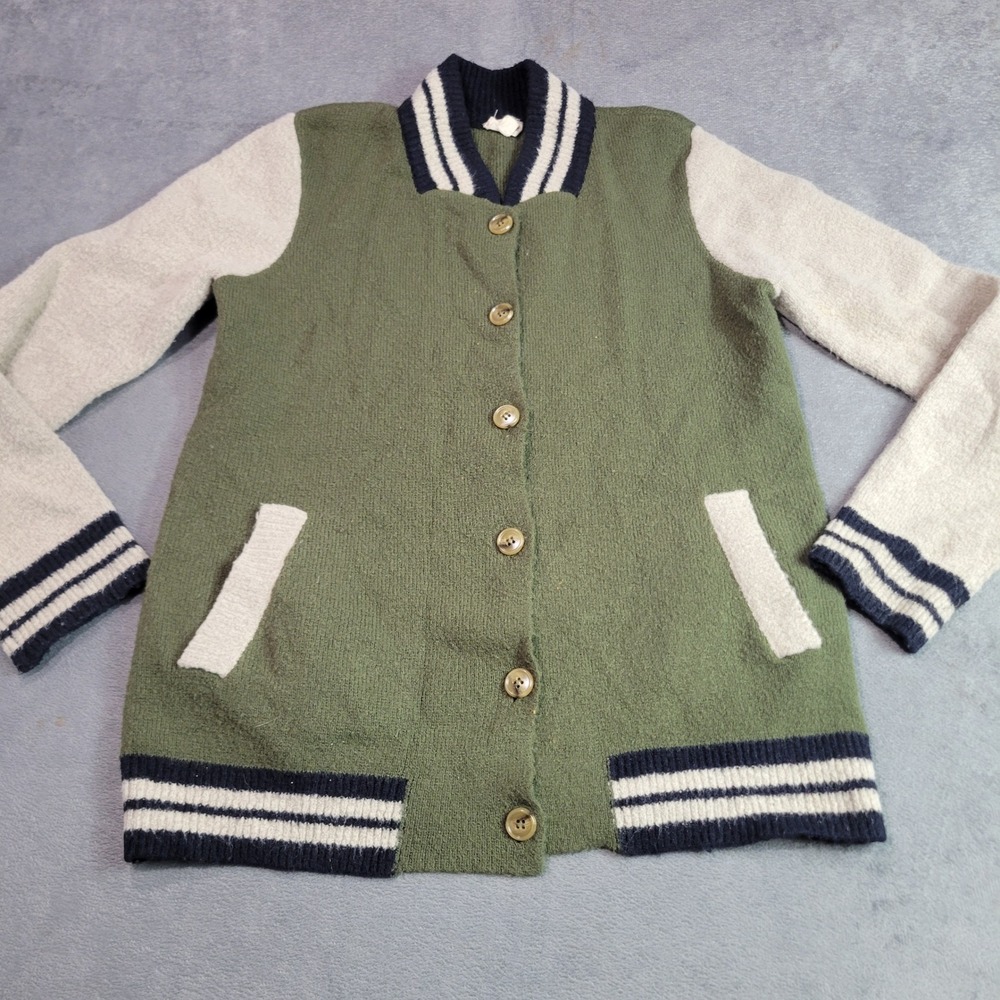 Hem & Thread Cardigan Womens Small Green‎ Varsity Letterman Knit Sweater 11467